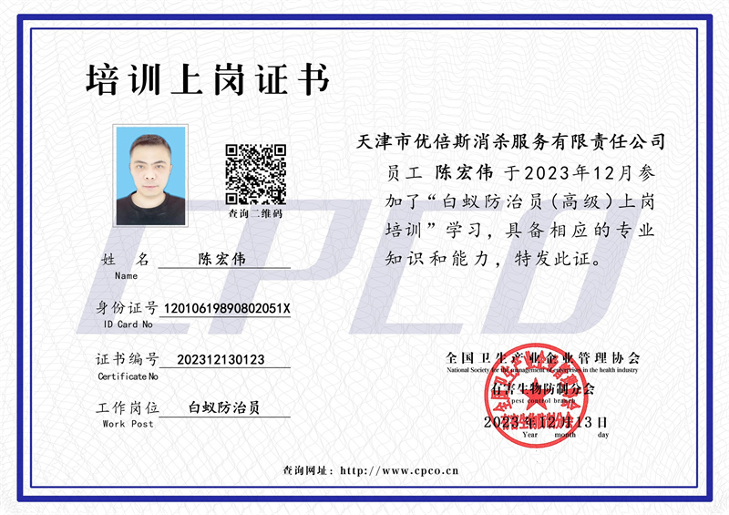 陳宏偉培訓(xùn)上崗證書